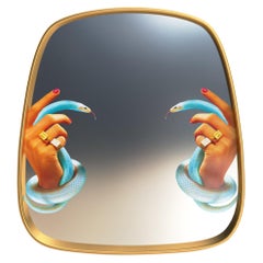 Seletti "Hand & Snakes" Wall Mirror with Gold Frame by Toiletpaper