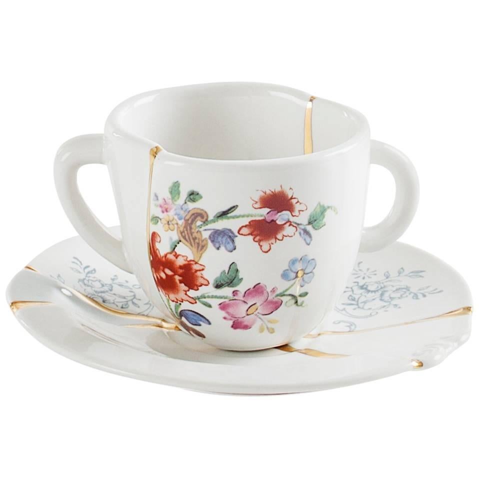 Seletti "Kintsugin-N'1" Coffee Cup with Saucer in Porcelain For Sale