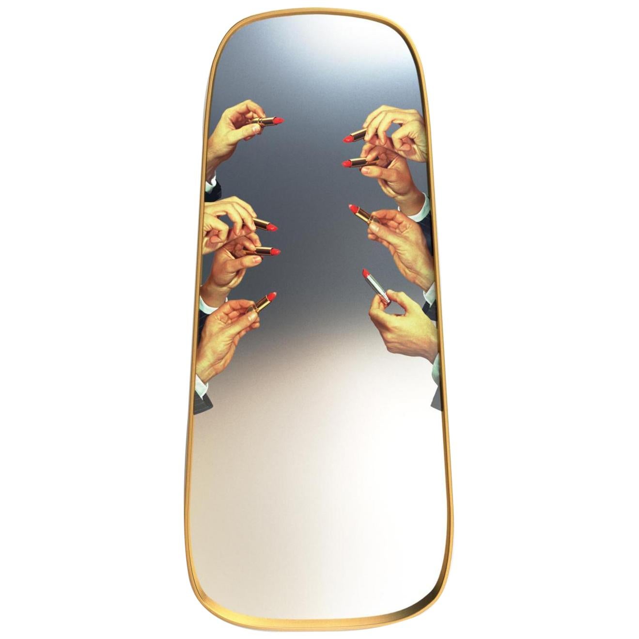 Seletti "Lipstick" Large Wall Mirror with Gold Frame by Toiletpaper