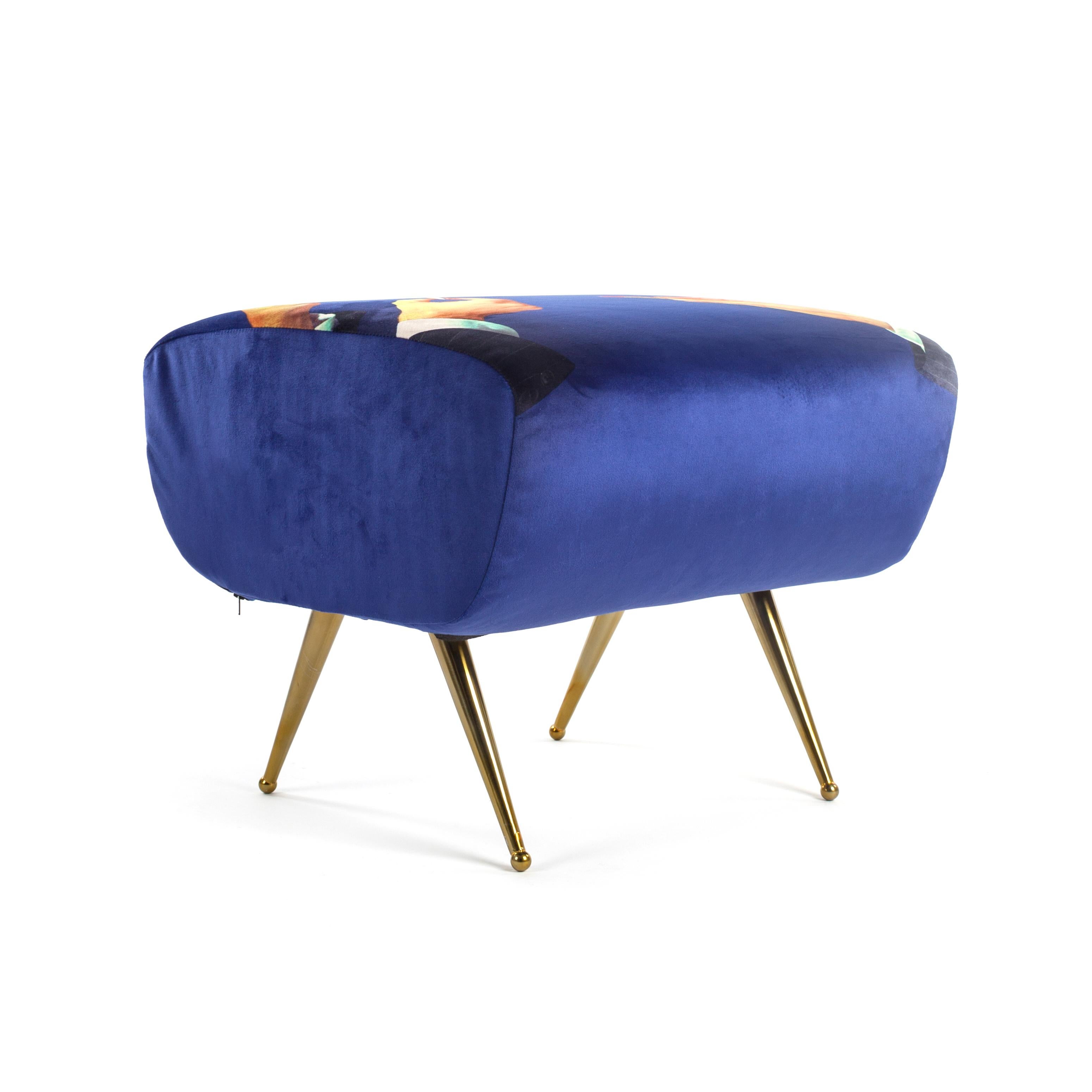 Pouf by Toiletpaper.

- Size: cm 51 × 46, H 42
- Material: Fabrics in polyester, frame in wood with polyurethane padding, metal. 
          