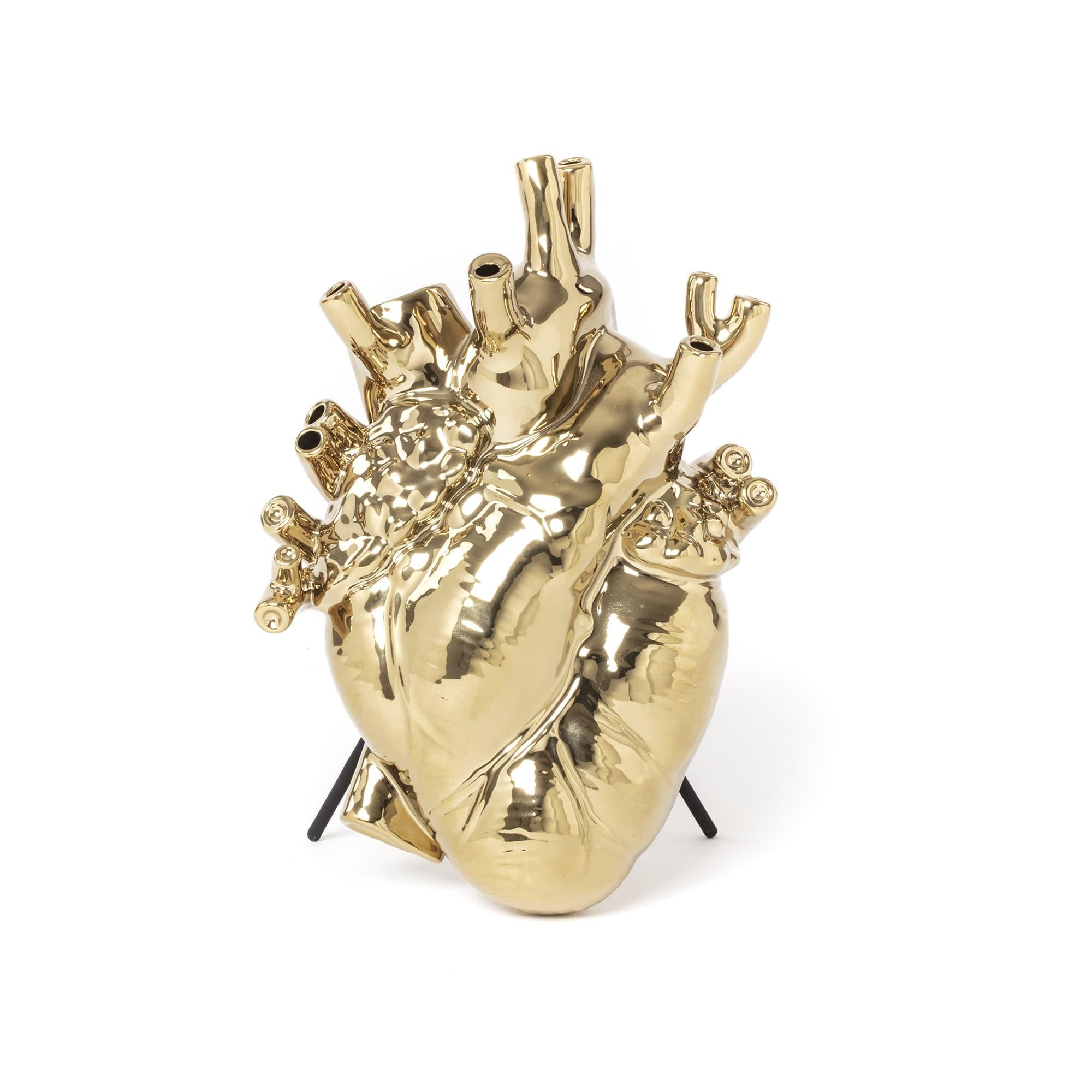 Contemporary Seletti 'Love in Bloom' Gold Edition Heart Vase by Marcantonio For Sale