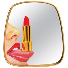 Seletti "Red Lipstick" Wall Mirror with Gold Frame by Toiletpaper