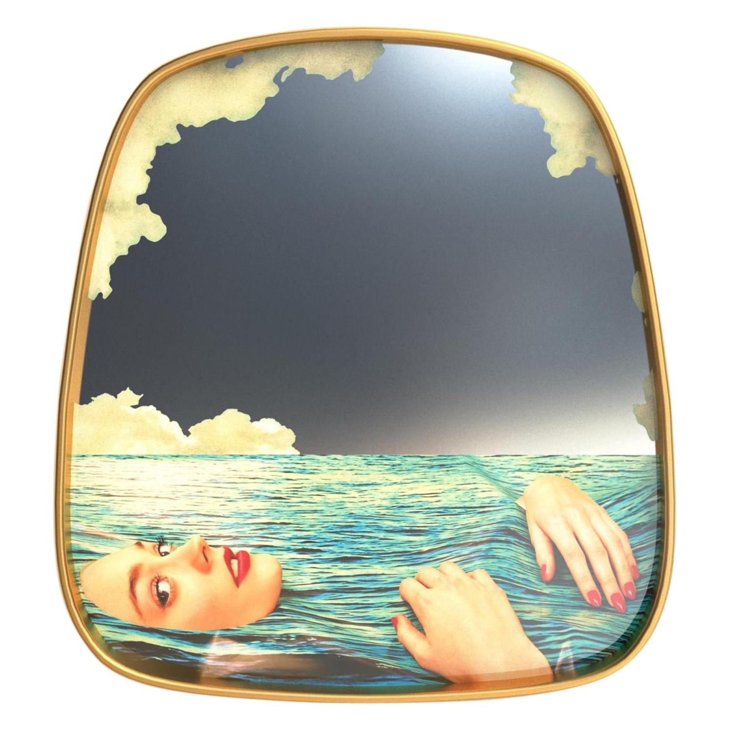 Seletti "Sea Girl" Wall Mirror with Gold Frame by Toiletpaper
