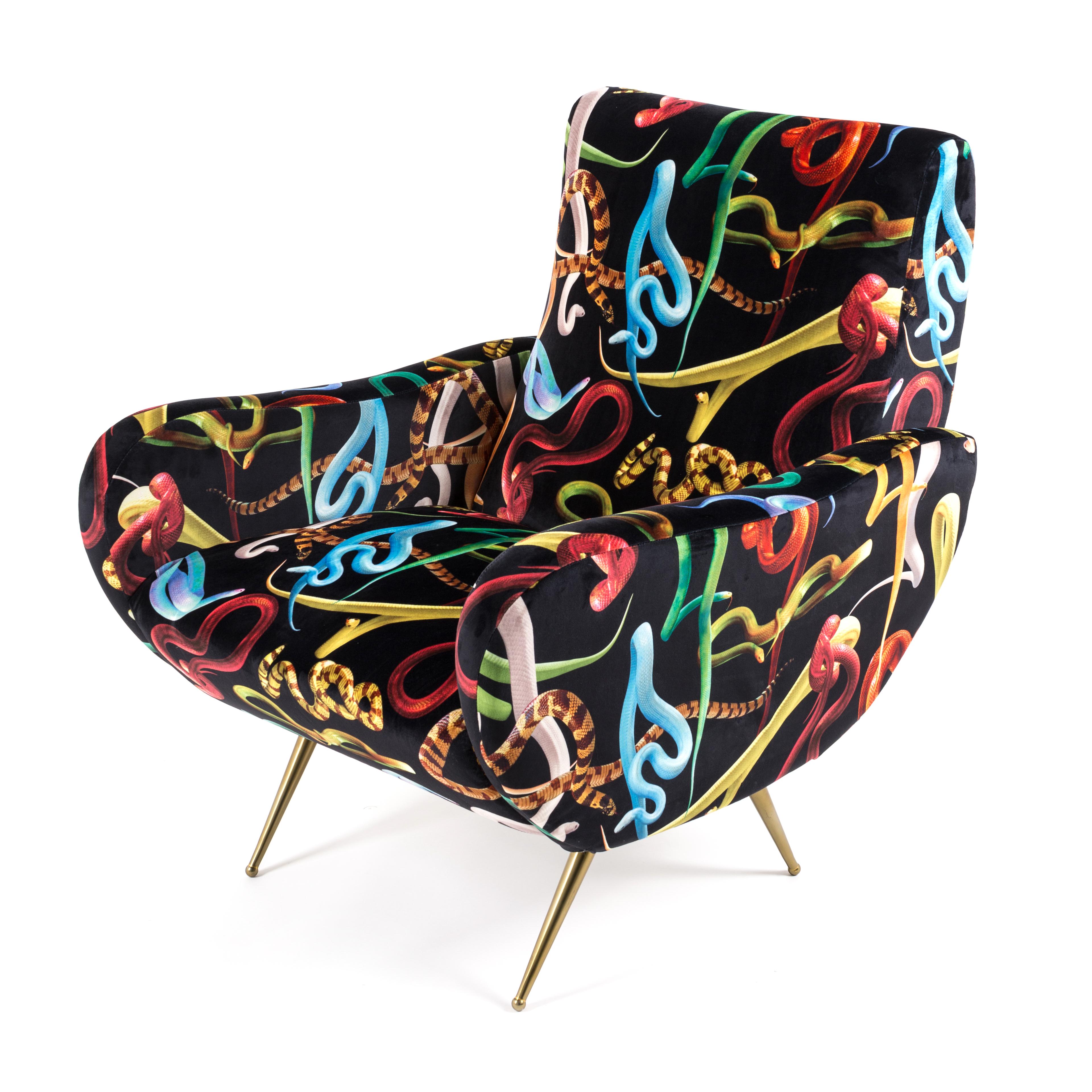 The traditional design of these 1950s style seats are upholstered with unexpected surreal images. The images of the Toiletpaper magazine invade furniture and become comfortable objects to relax in – not only for art lovers’ homes.

- Material: