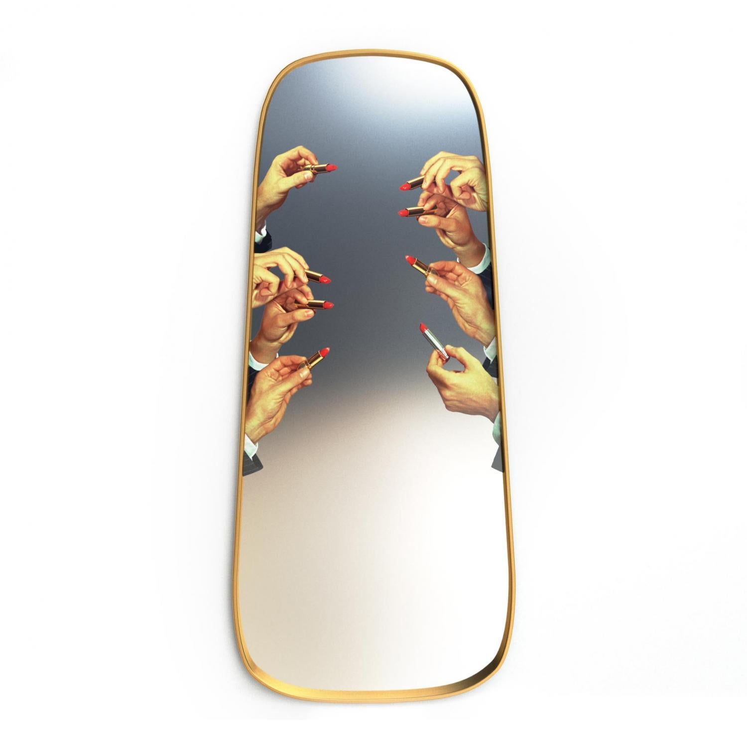 Available in three dimensions, the mirrors of the Toiletpaper line make you the protagonist of a mad and disrespectful world. Add some eccentricity to your room with these mirrors by TOILETPAPER. They come with a precious golden frame to add that