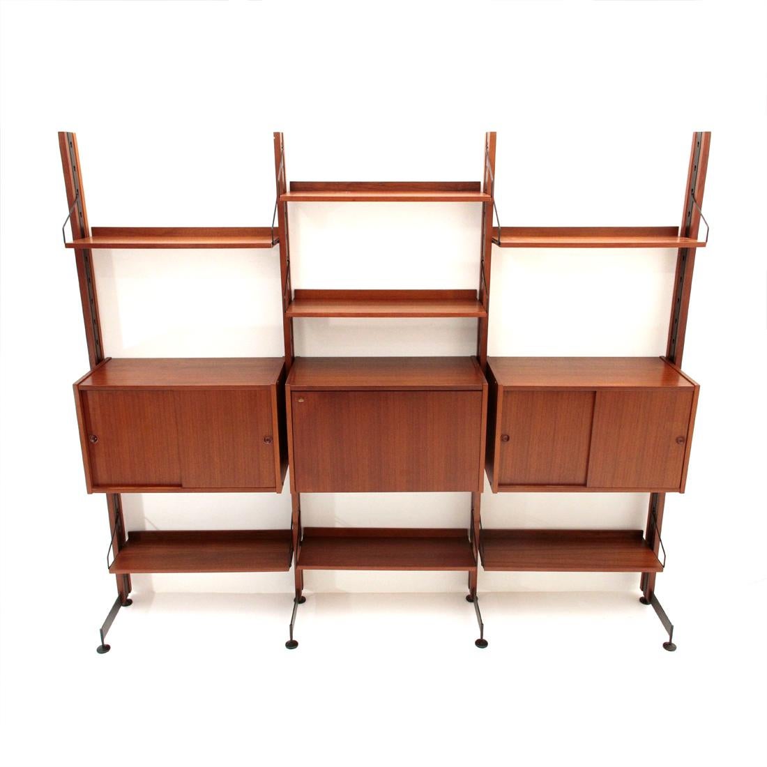 Italian Selex Teak and Metal Wall Unit by Industrial Mobili Barovero, 1960s