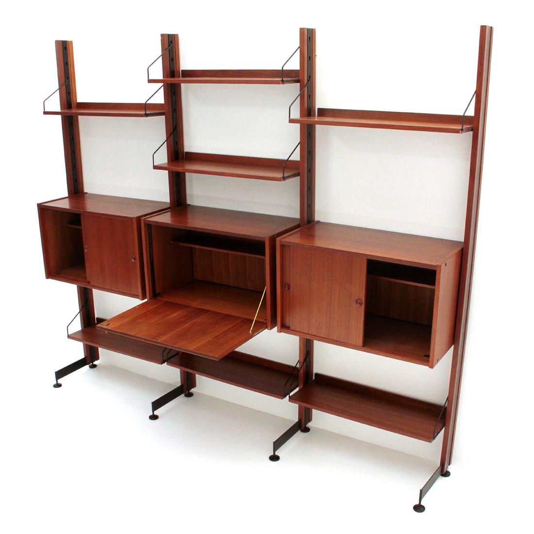 Mid-20th Century Selex Teak and Metal Wall Unit by Industrial Mobili Barovero, 1960s