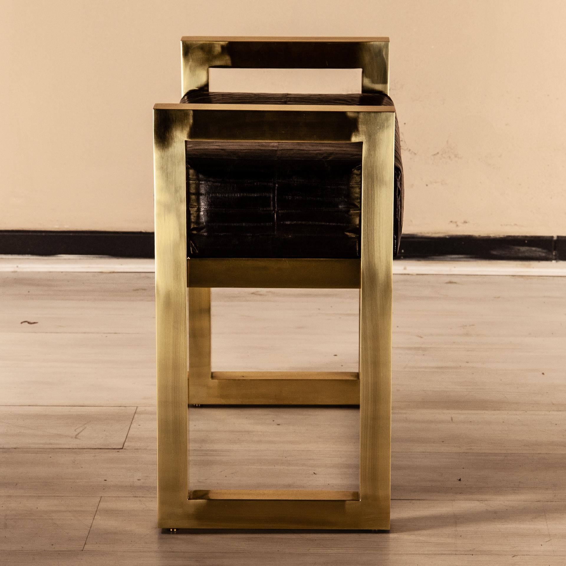 Selezioni Domus Florence Bench Stool Agrife Solid Brass and Natural Eel Leather For Sale 5