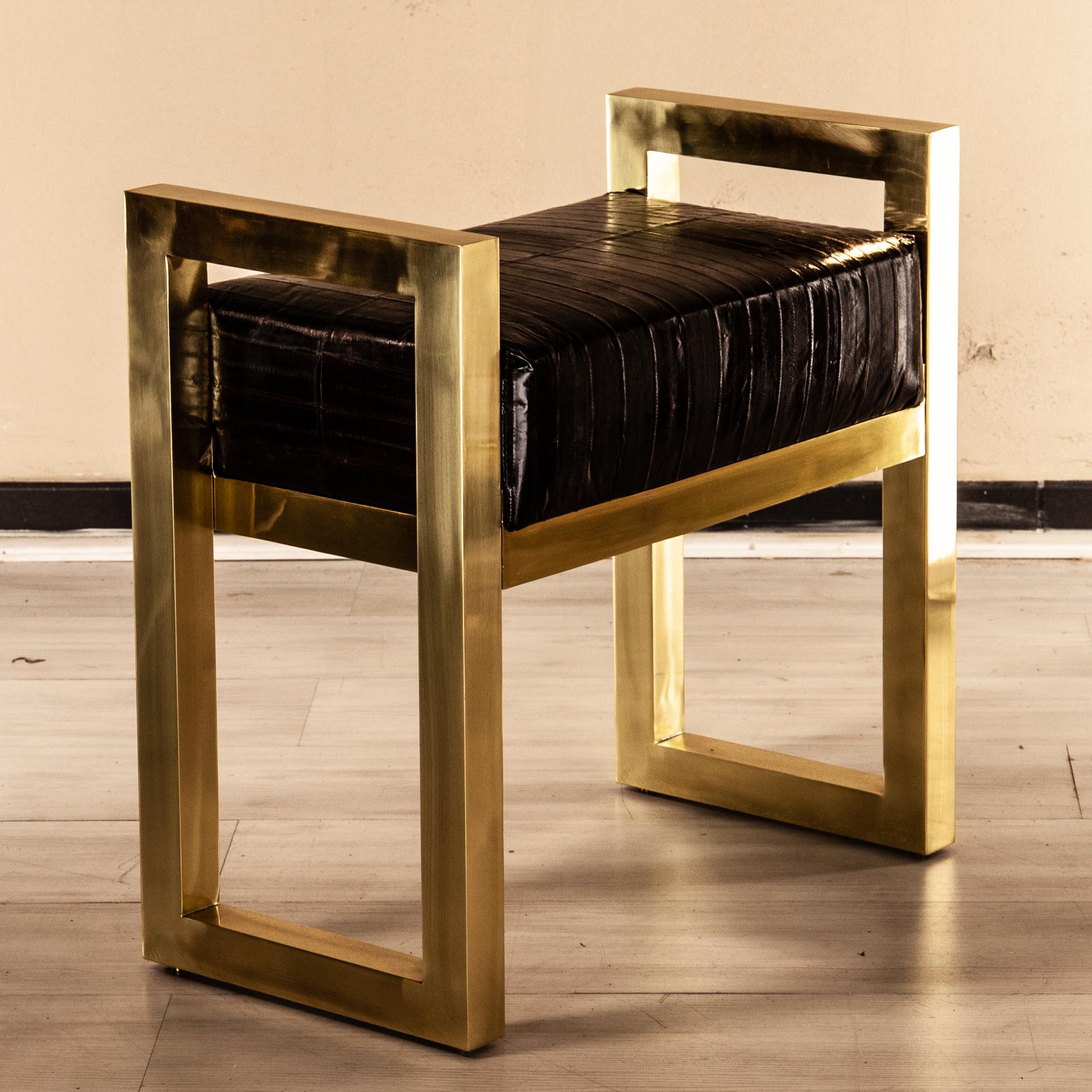 Selezioni Domus Florence Bench Stool Agrife Solid Brass and Natural Eel Leather For Sale 6