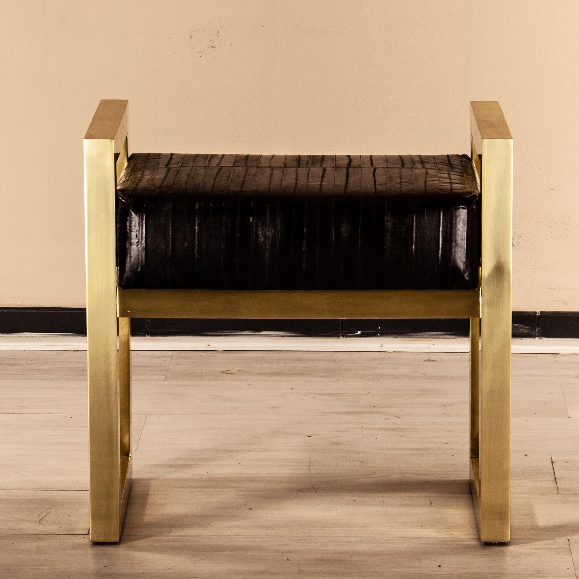 Selezioni Domus Florence Bench Stool Agrife Solid Brass and Natural Eel Leather For Sale 8