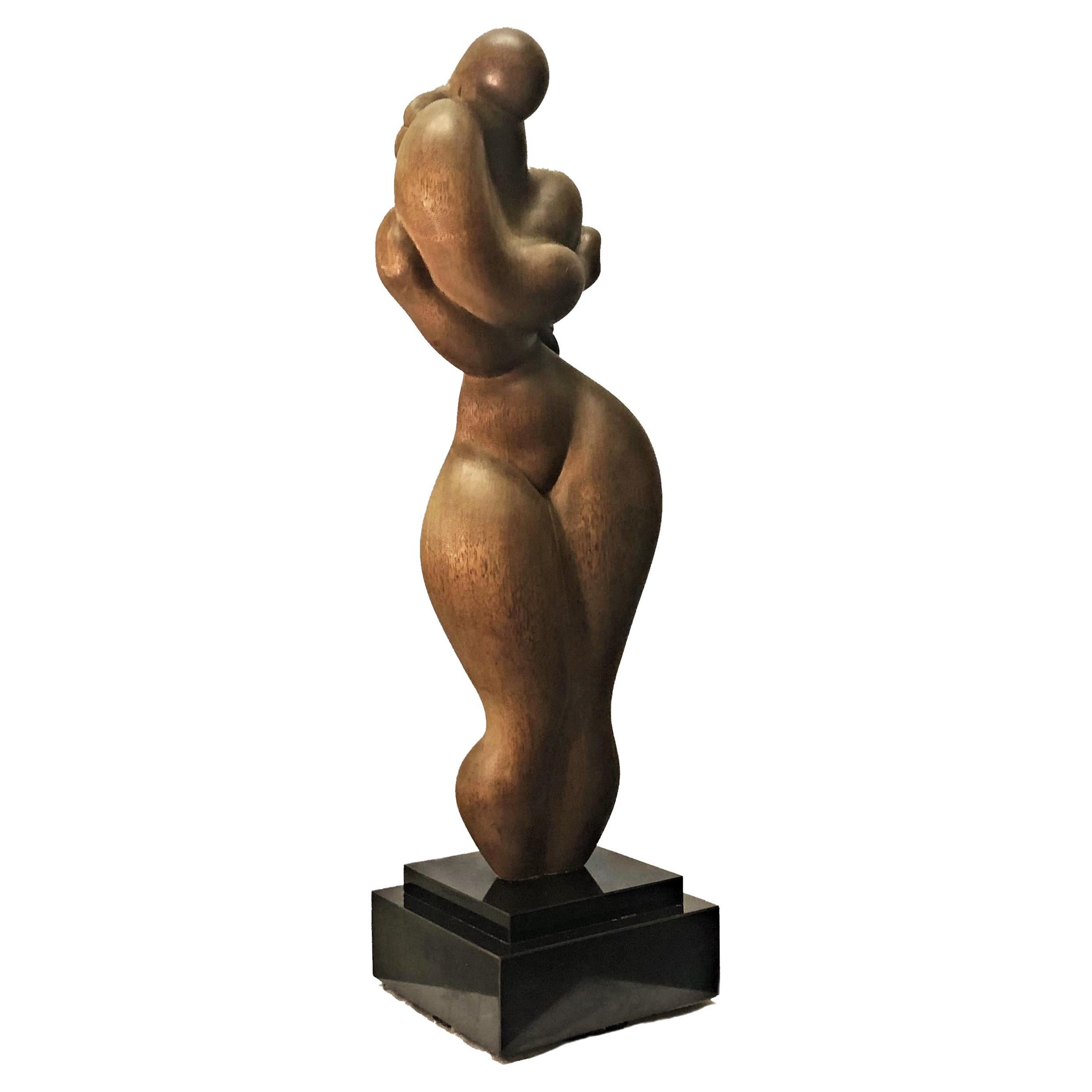 Self-Embrace, Mid-Century American Modern Wood Sculpture by Needle, Ca. 1960 For Sale