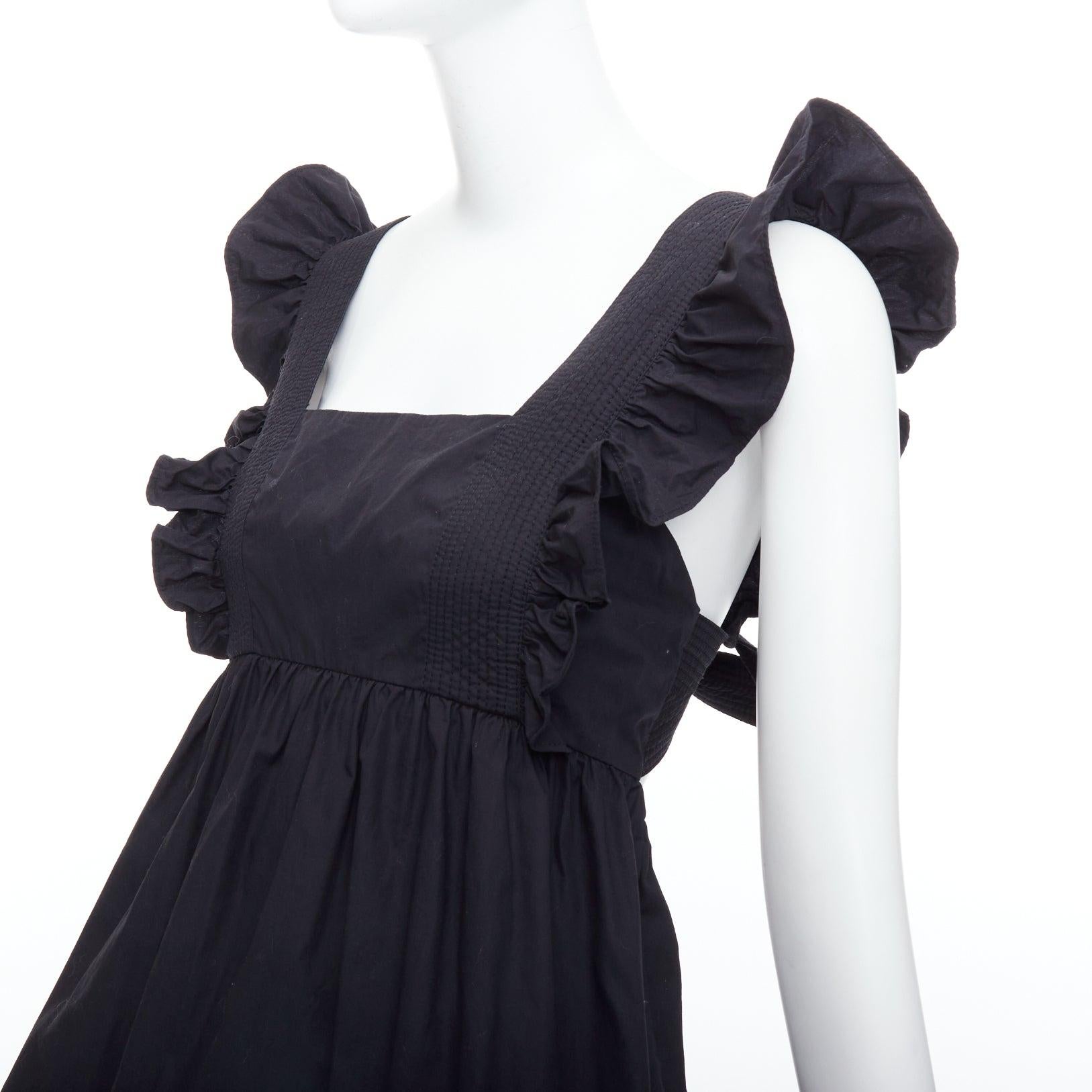 SELF PORTRAIT 2020 Runway Black Cotton Poplin tie back ruffle top UK10 M For Sale 2