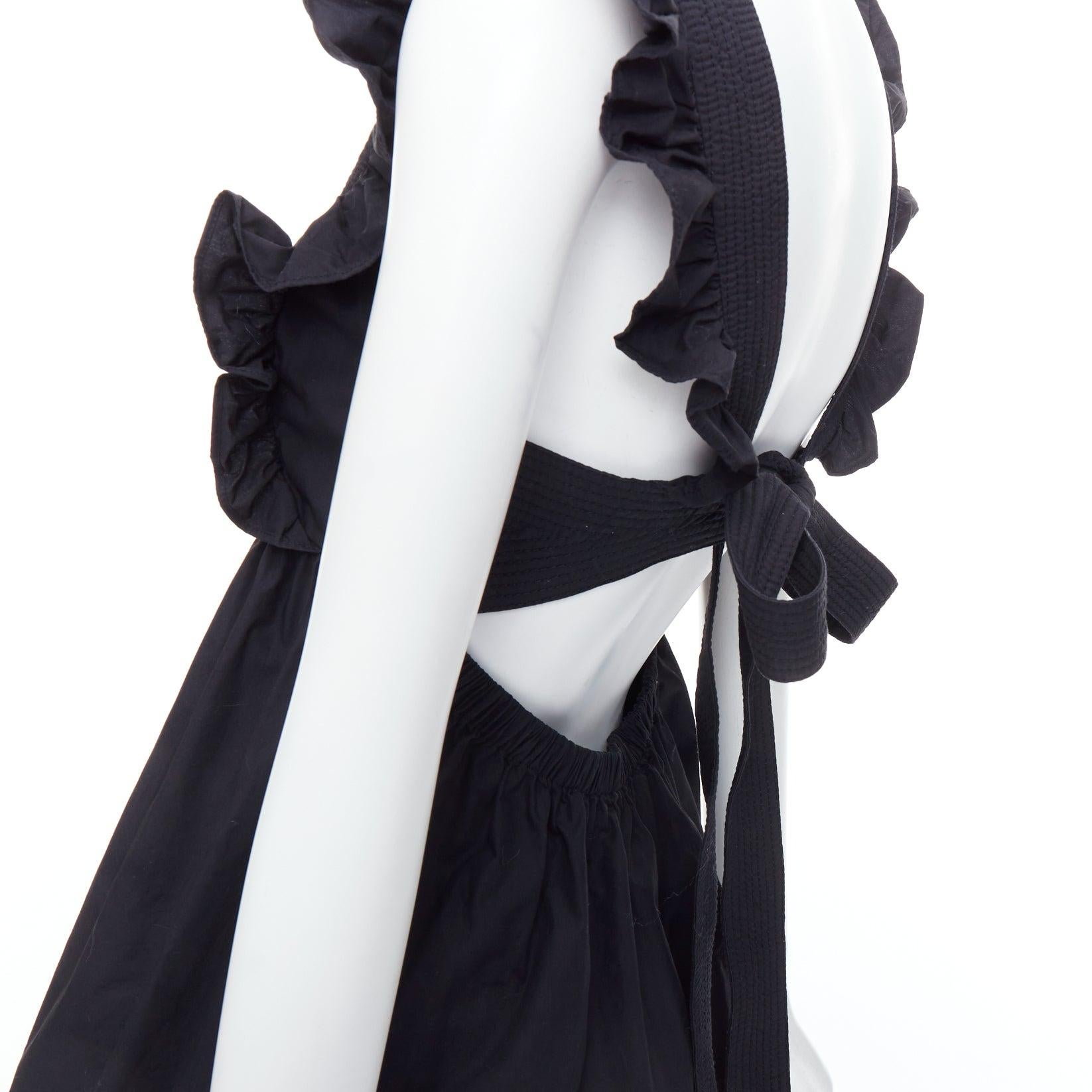 SELF PORTRAIT 2020 Runway Black Cotton Poplin tie back ruffle top UK10 M For Sale 3