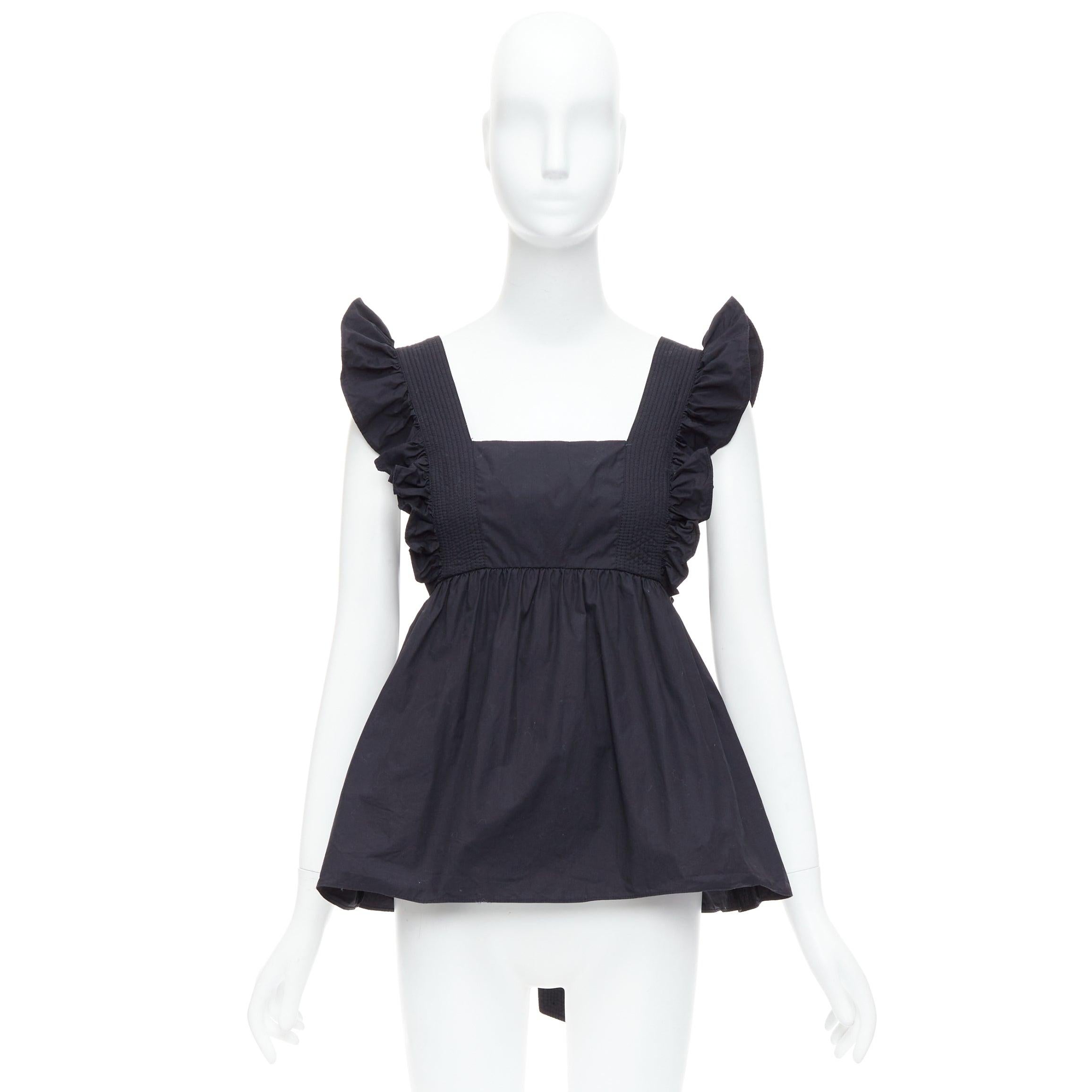 SELF PORTRAIT 2020 Runway Black Cotton Poplin tie back ruffle top UK10 M For Sale 5