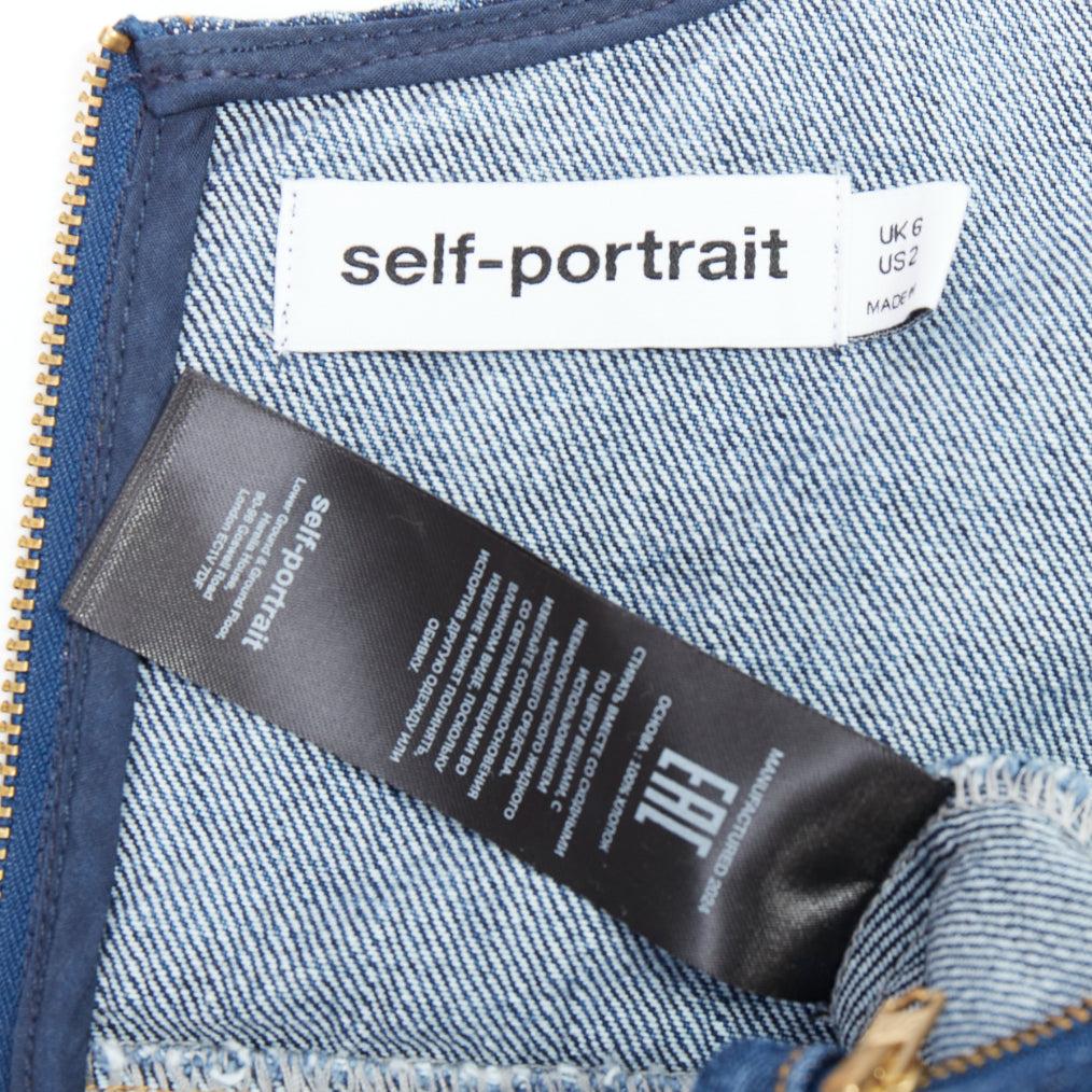 Self-Portrait 2024 Denim Skater blu cotone bottoni oro abito mnini UK6 XS 3