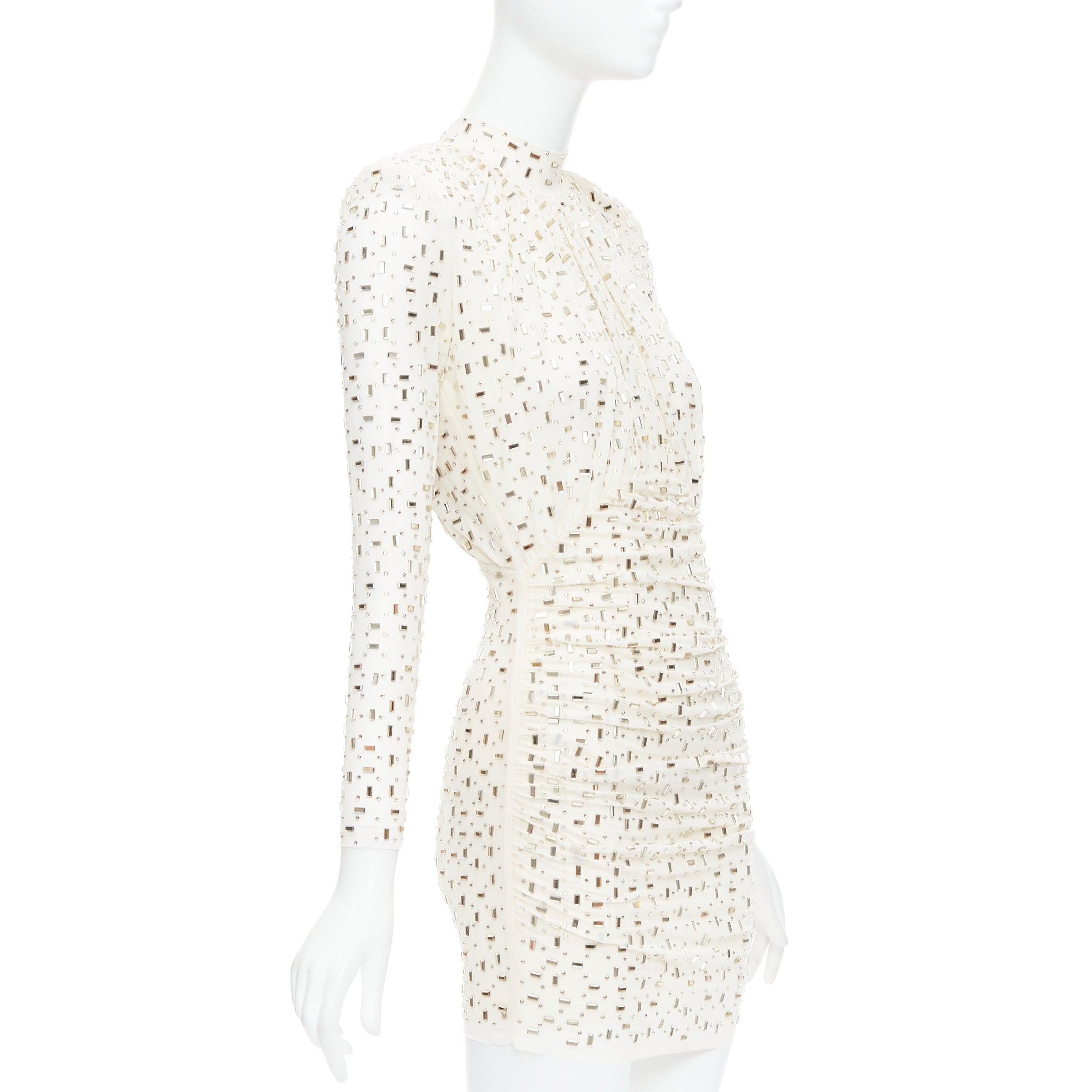 White SELF PORTRAIT 2024 Rhinestone mesh champagne tulle embellished mini dress UK6 XS For Sale