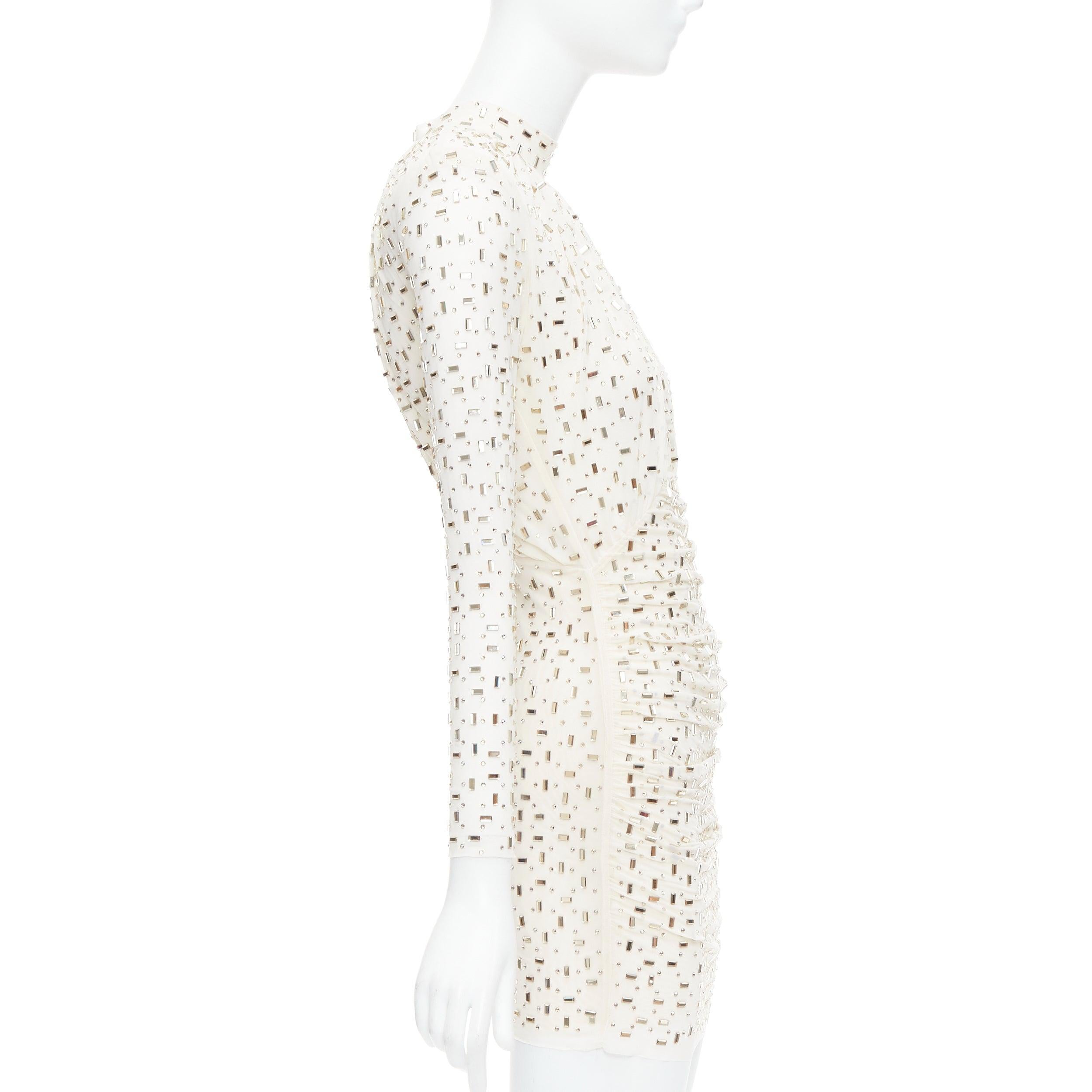 SELF PORTRAIT 2024 Rhinestone mesh champagne tulle embellished mini dress UK6 XS In Excellent Condition For Sale In Hong Kong, NT