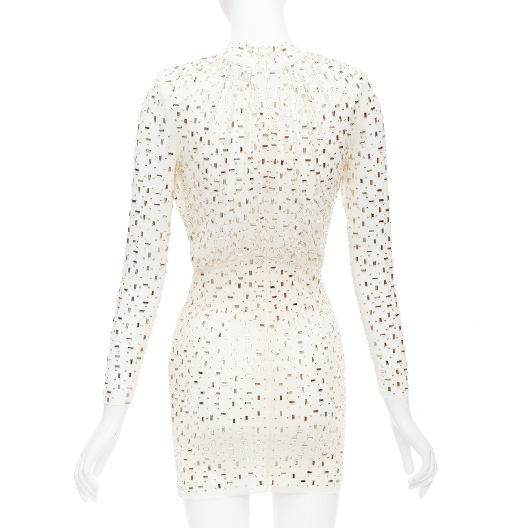 Women's SELF PORTRAIT 2024 Rhinestone mesh champagne tulle embellished mini dress UK6 XS For Sale