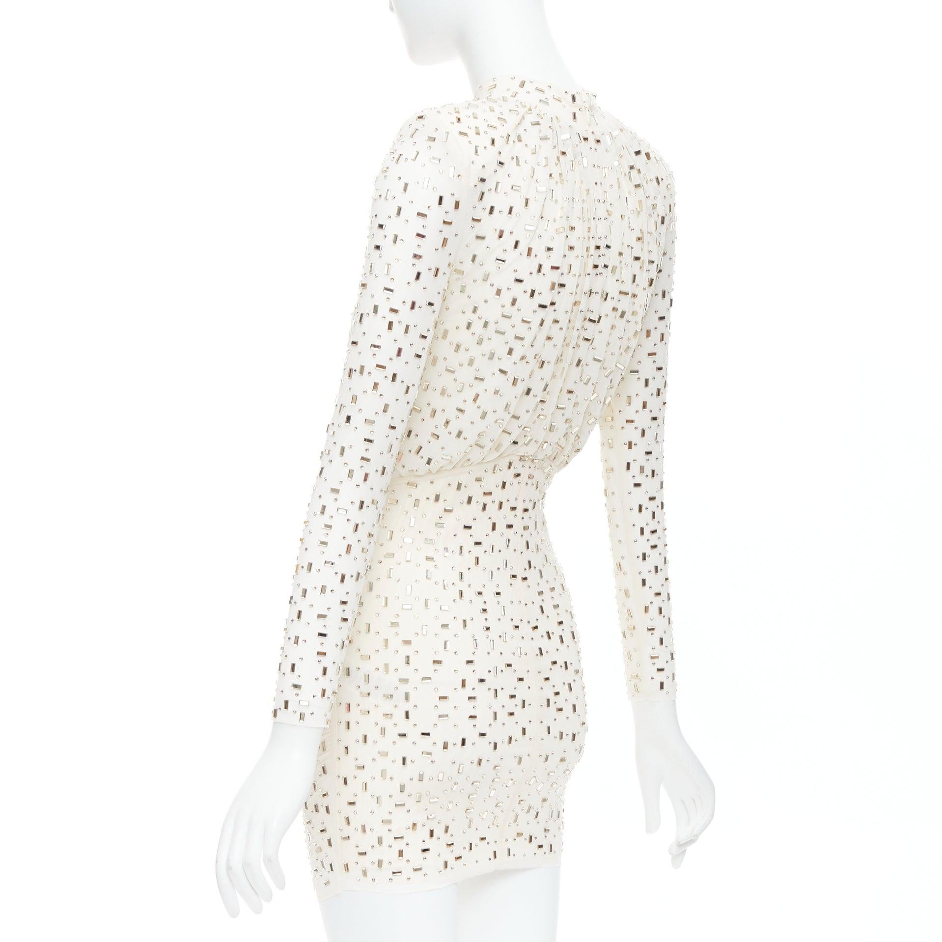 SELF PORTRAIT 2024 Rhinestone mesh champagne tulle embellished mini dress UK6 XS For Sale 1