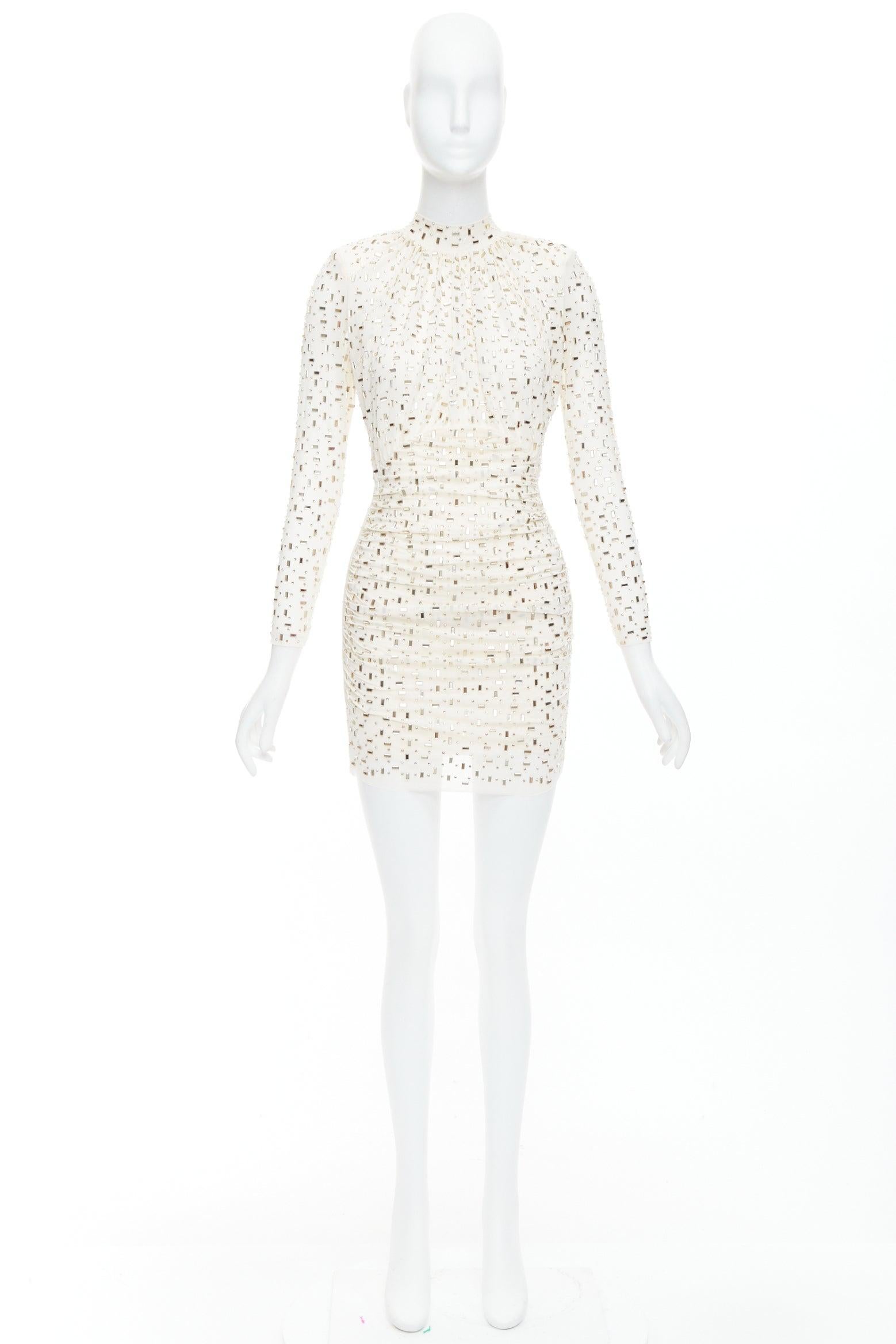 SELF PORTRAIT 2024 Rhinestone mesh champagne tulle embellished mini dress UK6 XS For Sale 4