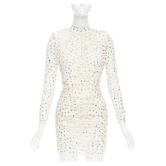 SELF PORTRAIT 2024 Strassbesetztes, champagnerfarbenes Minikleid aus Tüll mit Verzierungen UK6 XS