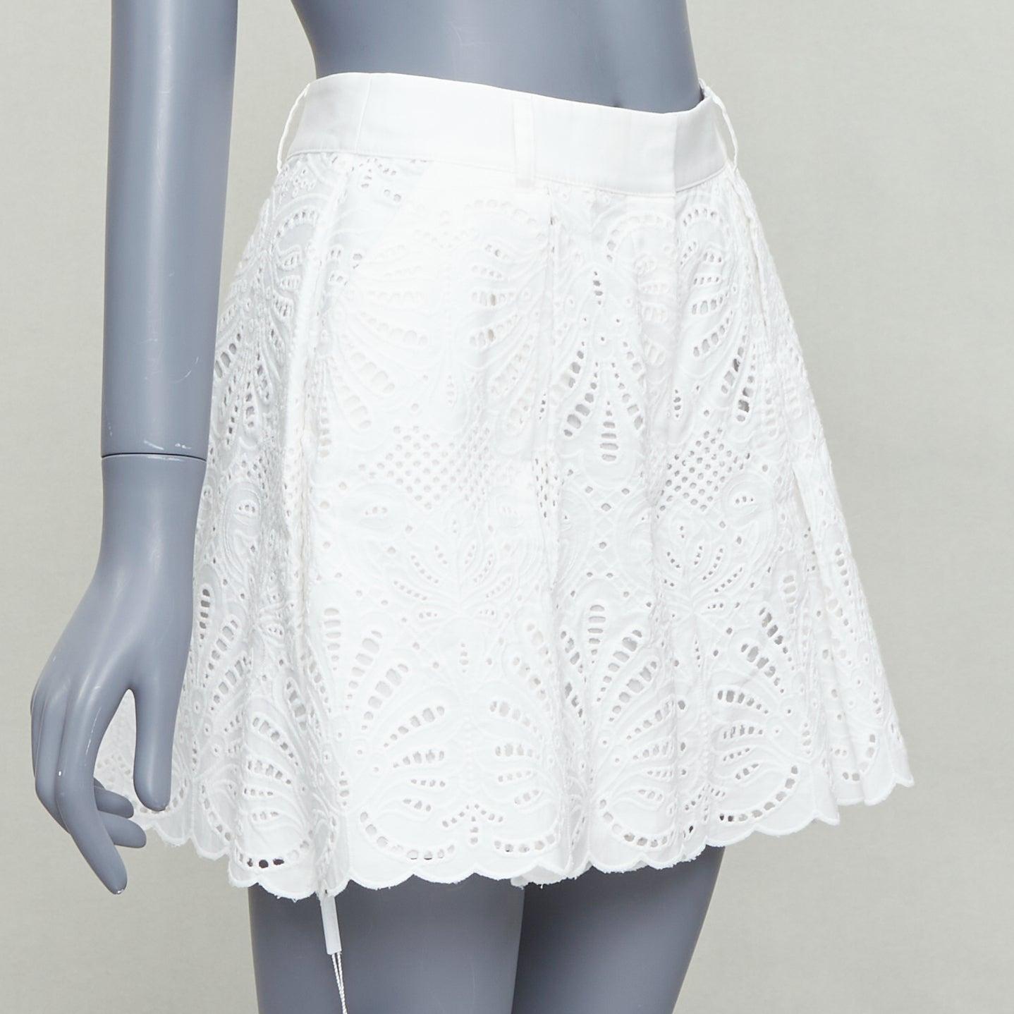 Gray SELF PORTRAIT 2024 white floral anglais wide high waist shorts UK6 XS For Sale
