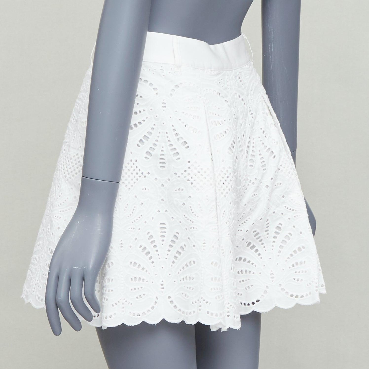 SELF PORTRAIT 2024 white floral anglais wide high waist shorts UK6 XS For Sale 1