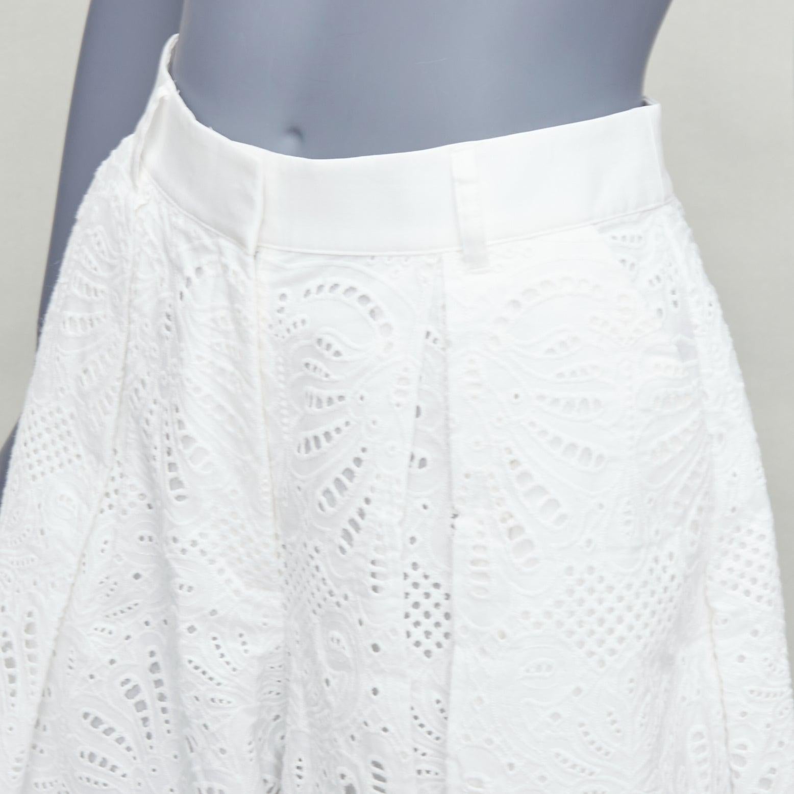 SELF PORTRAIT 2024 white floral anglais wide high waist shorts UK6 XS For Sale 2