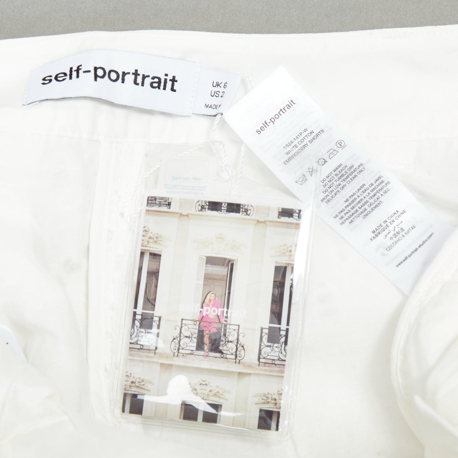 SELF PORTRAIT 2024 white floral anglais wide high waist shorts UK6 XS For Sale 3