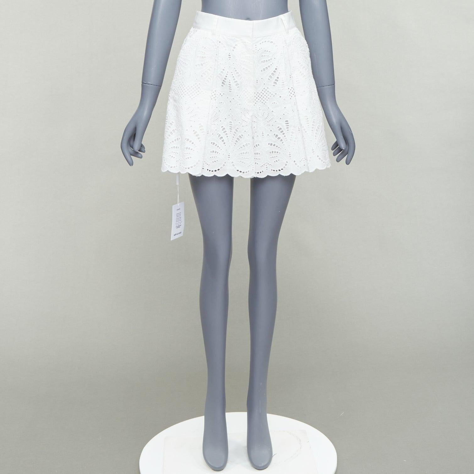SELF PORTRAIT 2024 white floral anglais wide high waist shorts UK6 XS For Sale 4