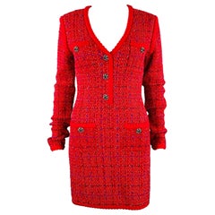 SELF-PORTRAIT AW22 Size S Red Blue Wool Blend Windowpane Cardigan Mini Dress