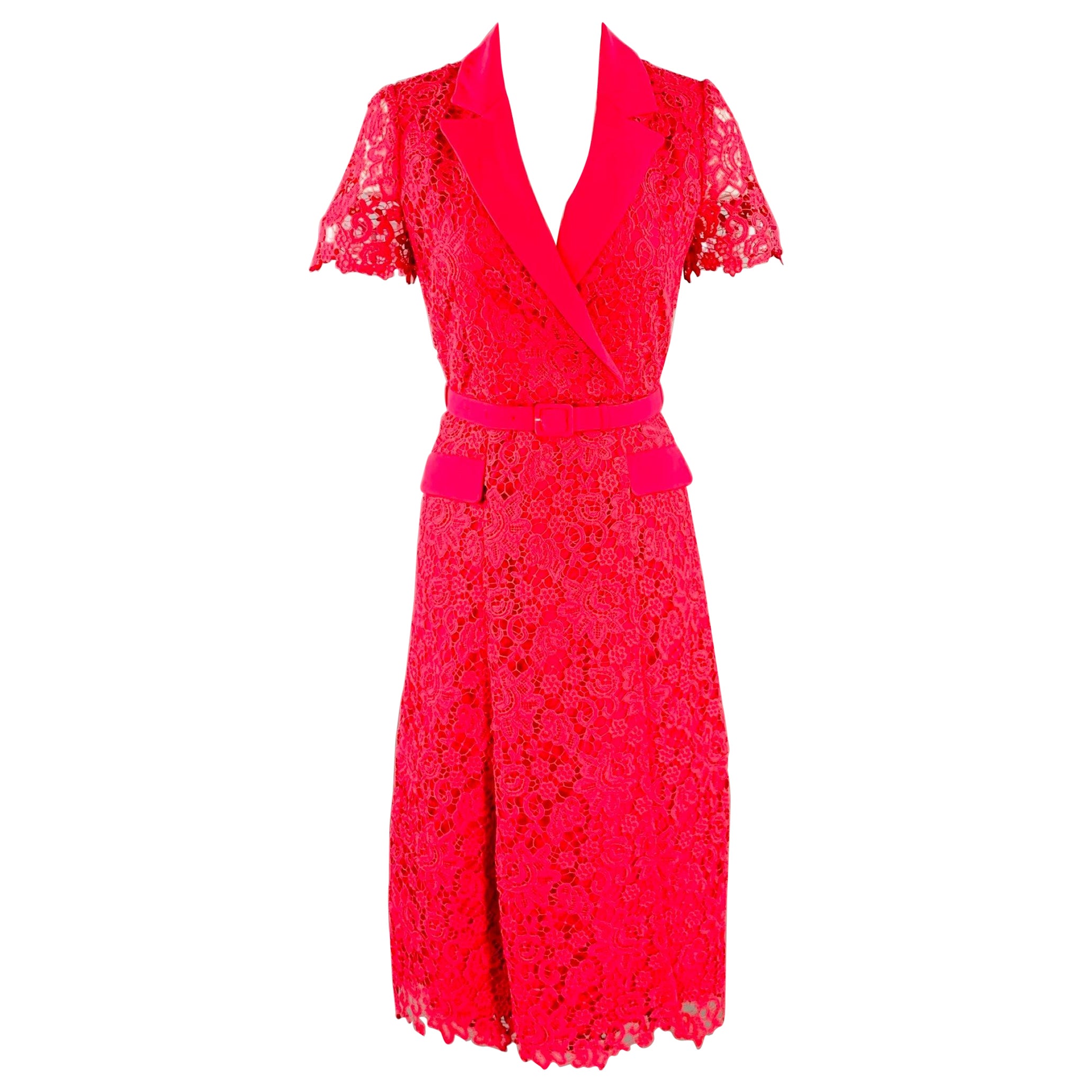 SELF-PORTRAIT AW23 Größe 2 Rosa Magenta Polyestermischung Spitze Hemdkleid im Angebot