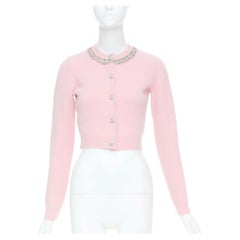 SELF PORTRAIT AW24: cárdigan corto de punto en mezcla de viscosa rosa con escote de cristales, talla XS