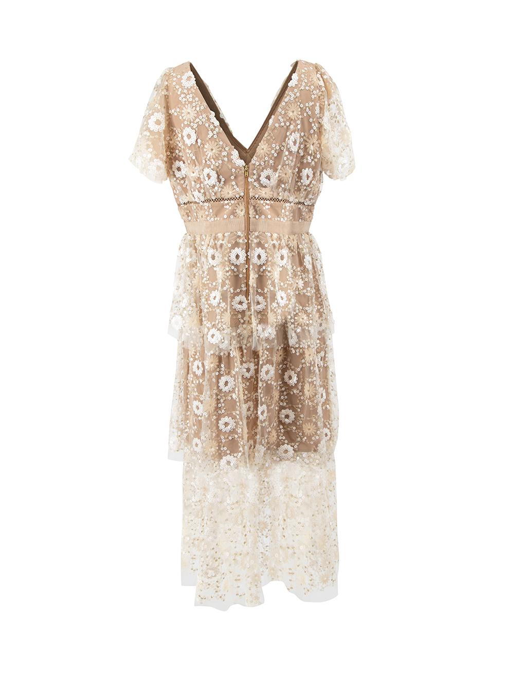 Self-Portrait Beige Lace Sequinned Midi Dress Size XL In New Condition In London, GB
