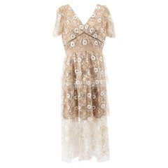 Self-Portrait Beige Lace Sequinned Midi Dress Size XL