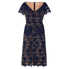 Self-Portrait Belted Crystal Embellished Guipure Lace Midi Dress