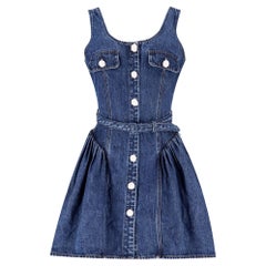 Self-Portrait Belted Flared Mini Denim Dress