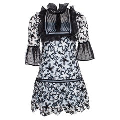 Self-Portrait, black and white lace and crepe mini dress