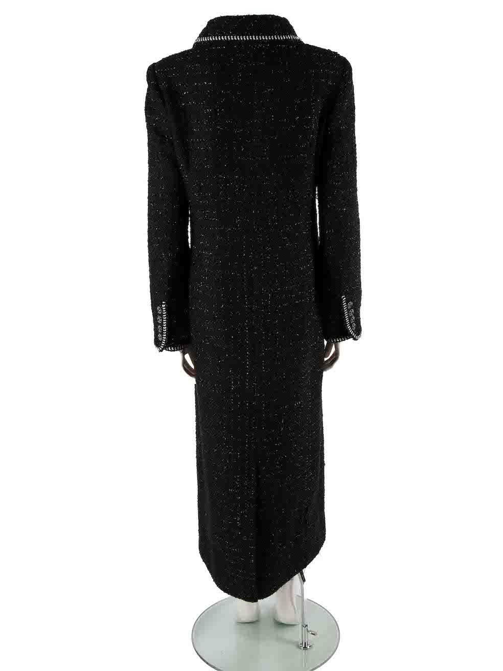 Self-Portrait Black Bouclé Trim Long Coat Size XL In Good Condition For Sale In London, GB