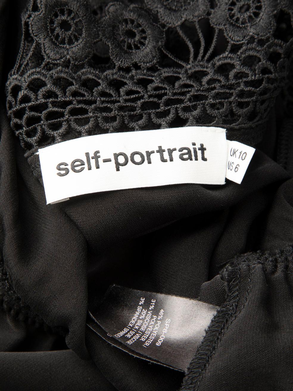 Self-Portrait Black Broderie Trim Blouse Size M For Sale 1
