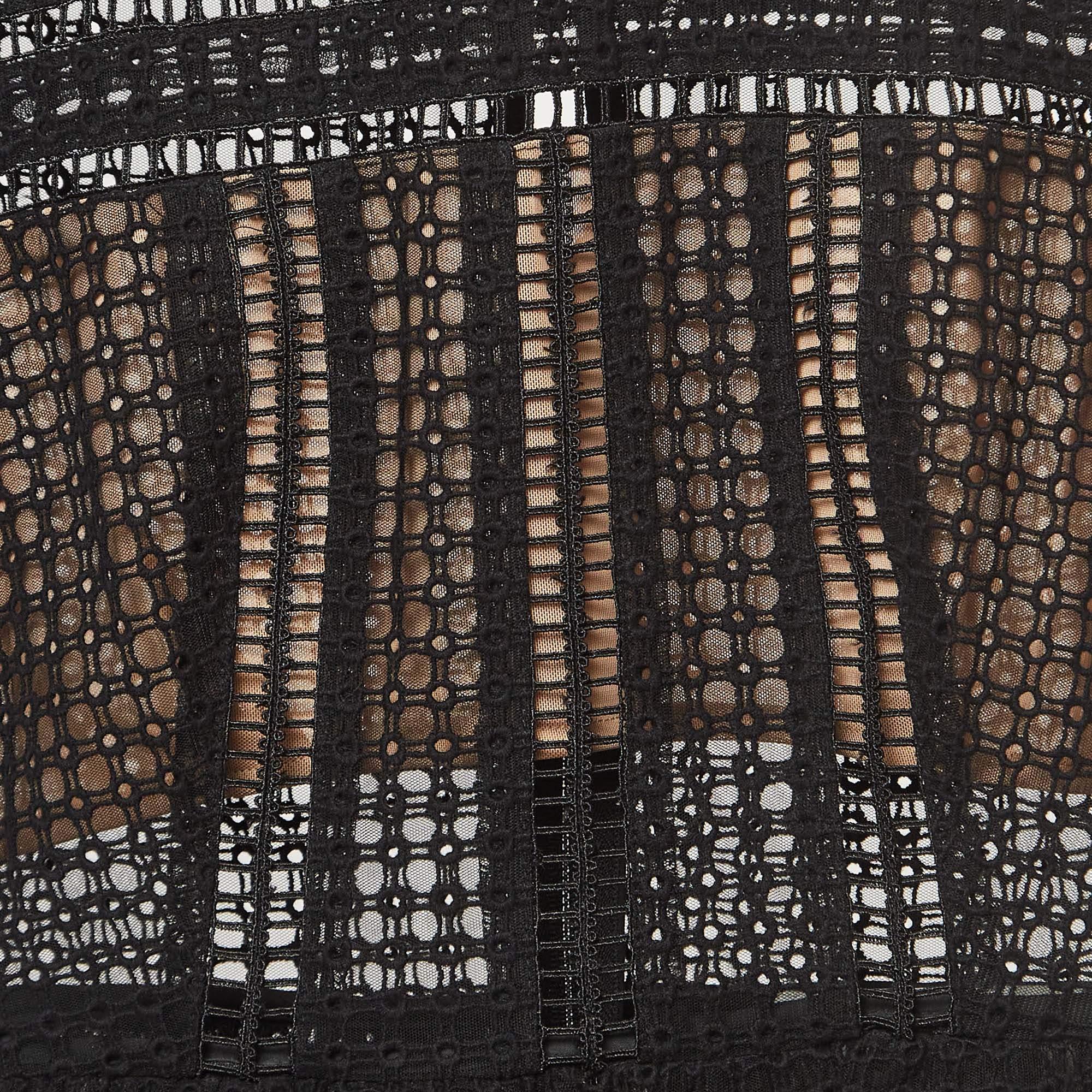 Self-Portrait Black Cotton Blend Peplum Blouse S In Good Condition For Sale In Dubai, Al Qouz 2