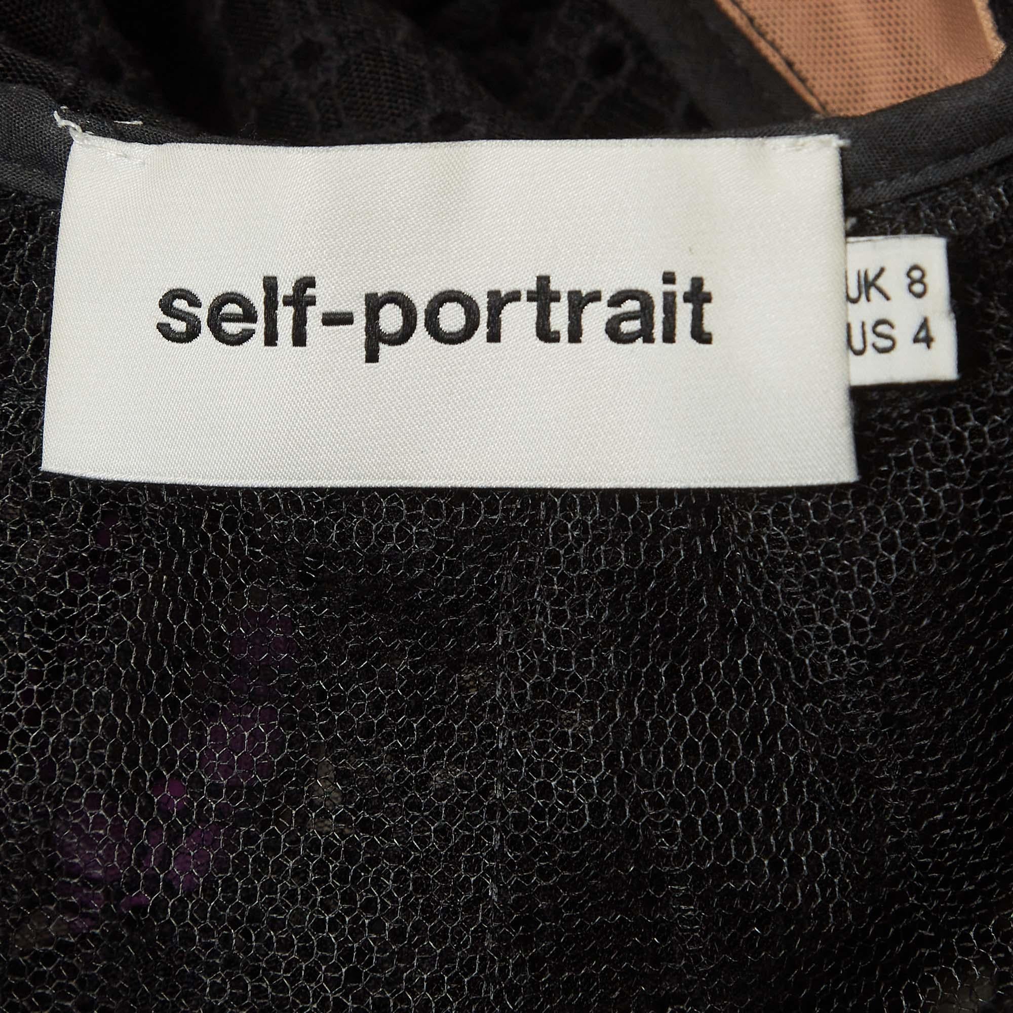 Women's Self-Portrait Black Cotton Blend Peplum Blouse S For Sale