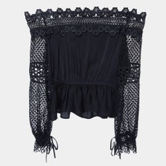 Self-Portrait Black Crepe & Lace Off-Shoulder Top S