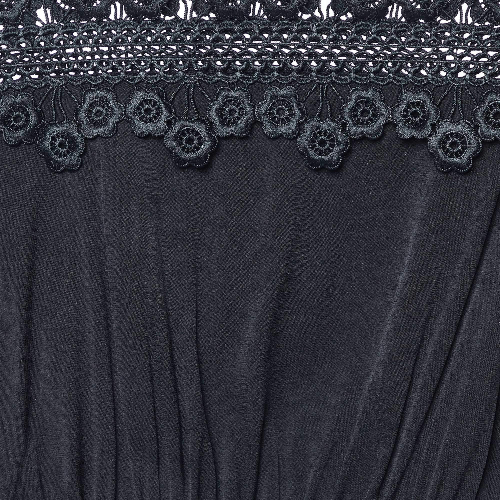 Women's Self-Portrait Black Crepe & Lace Off-Shoulder Top S For Sale