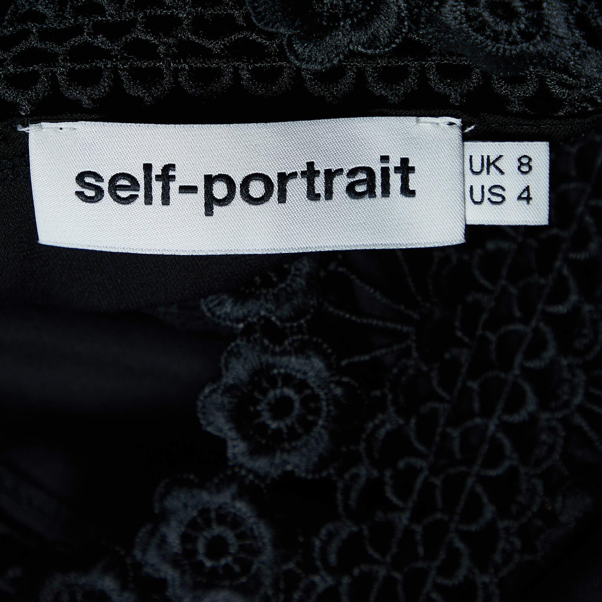 Self-Portrait Black Crepe & Lace Off-Shoulder Top S For Sale 1