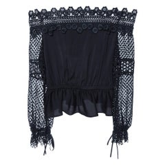 Self-Portrait - Top nero in crepe e pizzo con spalle scoperte S