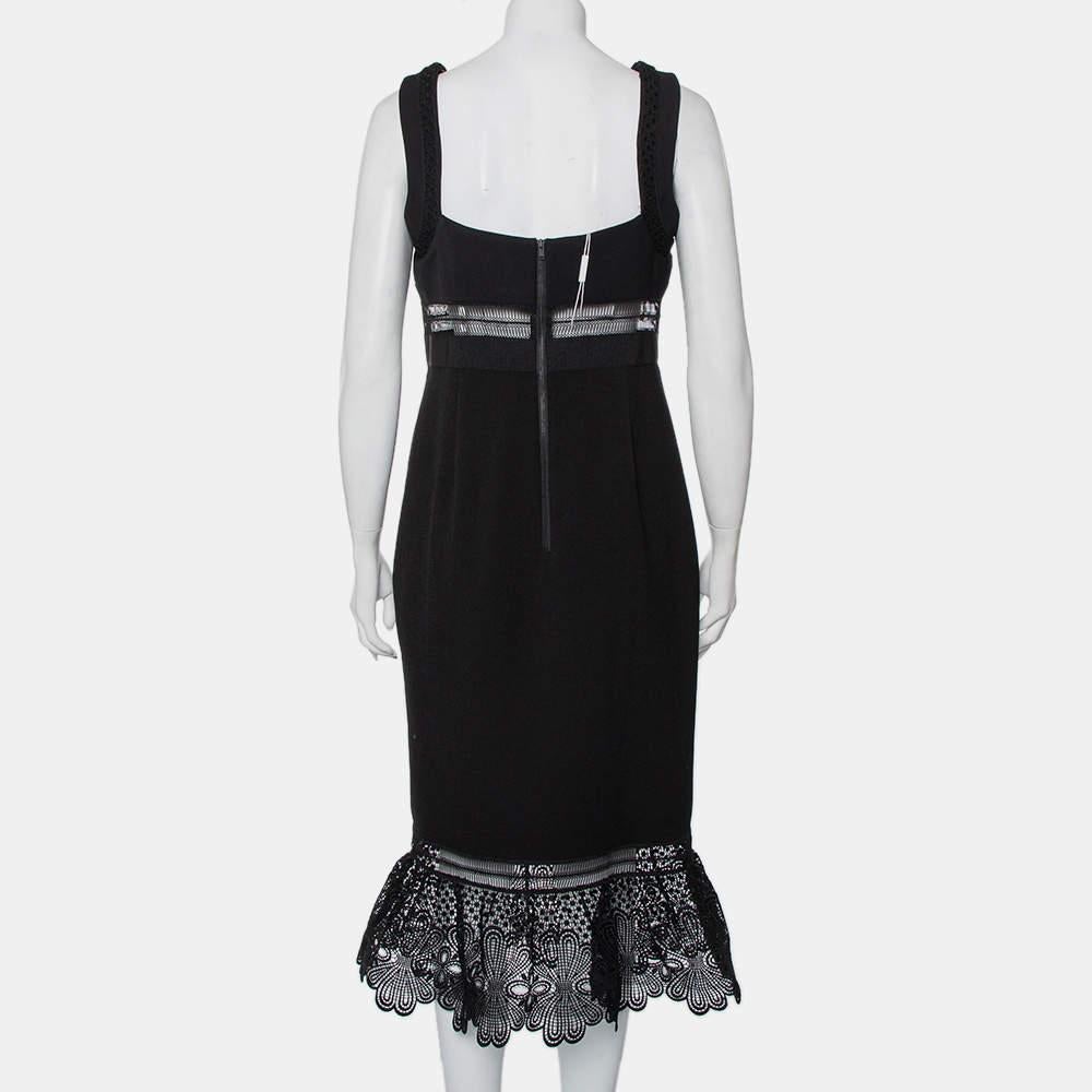 Self-Portrait Black Crepe Lace Trim Detail Olivia Midi Dress L In New Condition In Dubai, Al Qouz 2