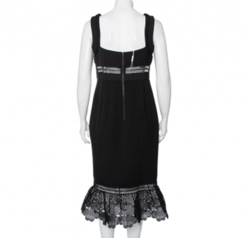 Self-Portrait Black Crepe Lace Trim Detail Olivia Midi Dress L In Good Condition For Sale In Dubai, Al Qouz 2