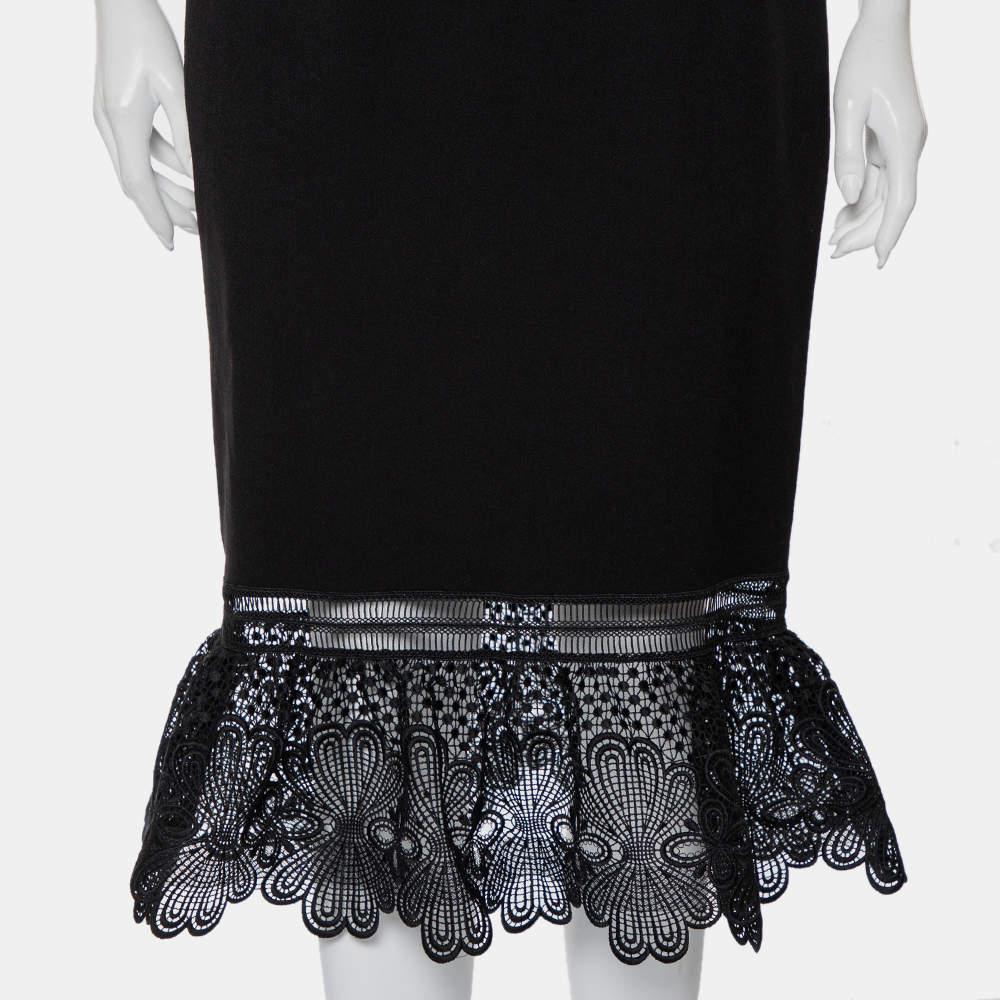 Self-Portrait Black Crepe Lace Trim Detail Olivia Midi Dress L 1