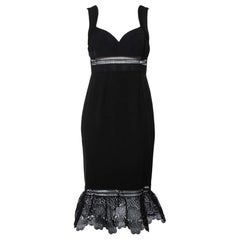 Self-Portrait Black Crepe Lace Trim Detail Olivia Midi Dress L